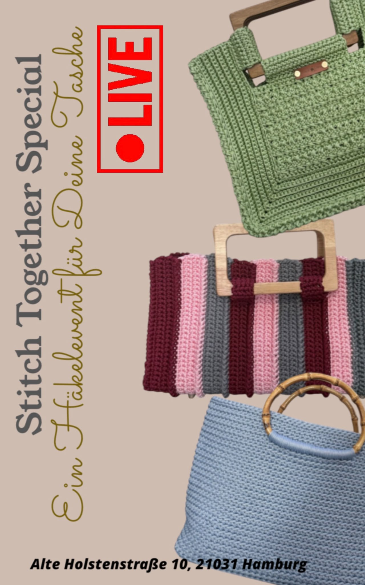 ONLINE STITCH TOGETHER SPECIAL - EIN HÄKELEVENT FÜR DEINE TASCHE SONNTAG 26.07.26 15-18 Uhr
