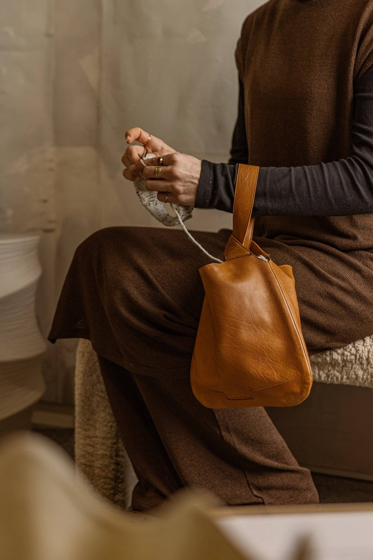 Dzana Projekt-Tasche aus Premium-Leder: Reich Braun / Eine Größe